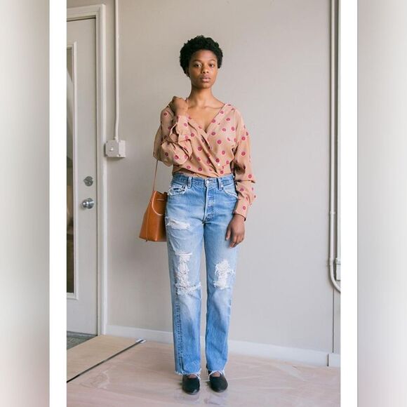 Eckhaus Latta Brown Red Mature Polka Dot Top M Gender Neutral - Picture 1 of 12
